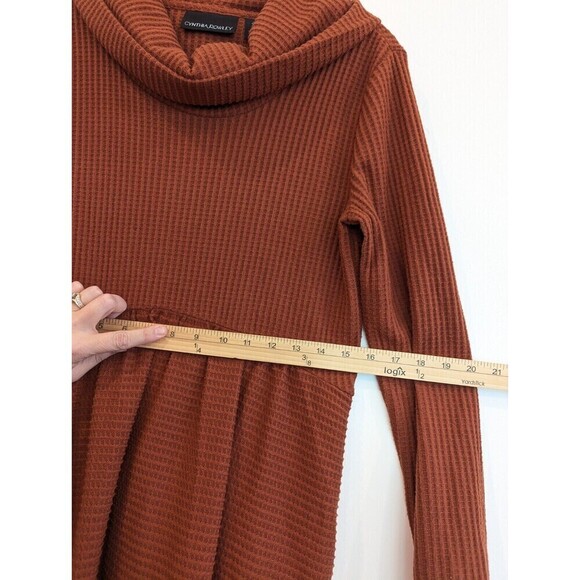 Cynthia Rowley Dress Women Size M Burnt Orange Waffle Knit Cowl Neck Long Sleeve - Picture 9 of 10